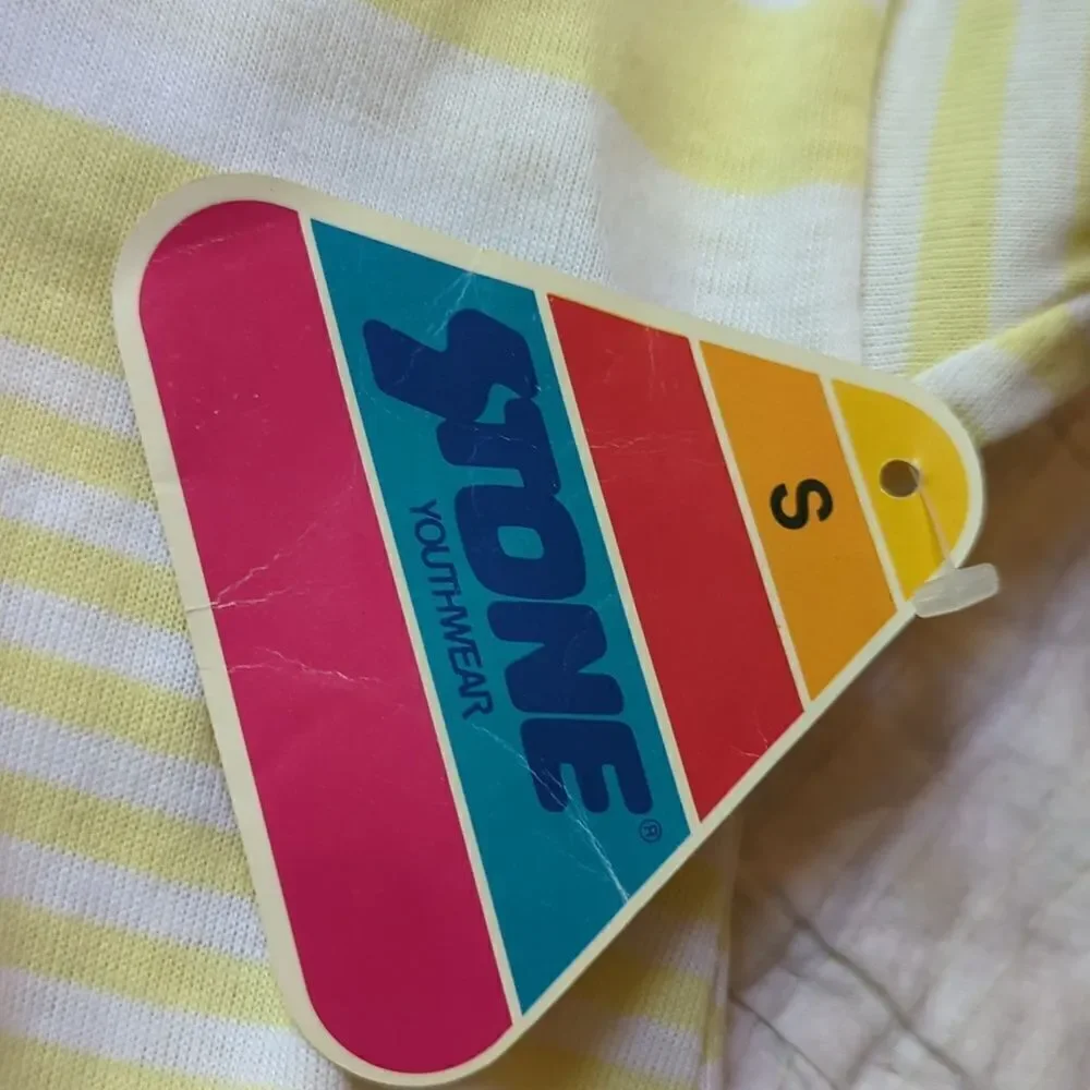 Vintage Stone Apparel yellow and white‎ striped polo shirt size small 7-8 youth